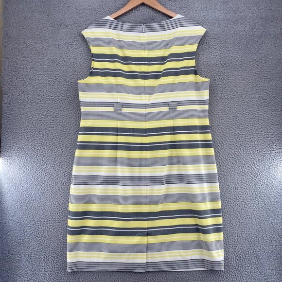 Calvin Klein Dress Womens 18W Plus Yellow Gray Striped Sheath Knee Length Career - Picture 3 of 11